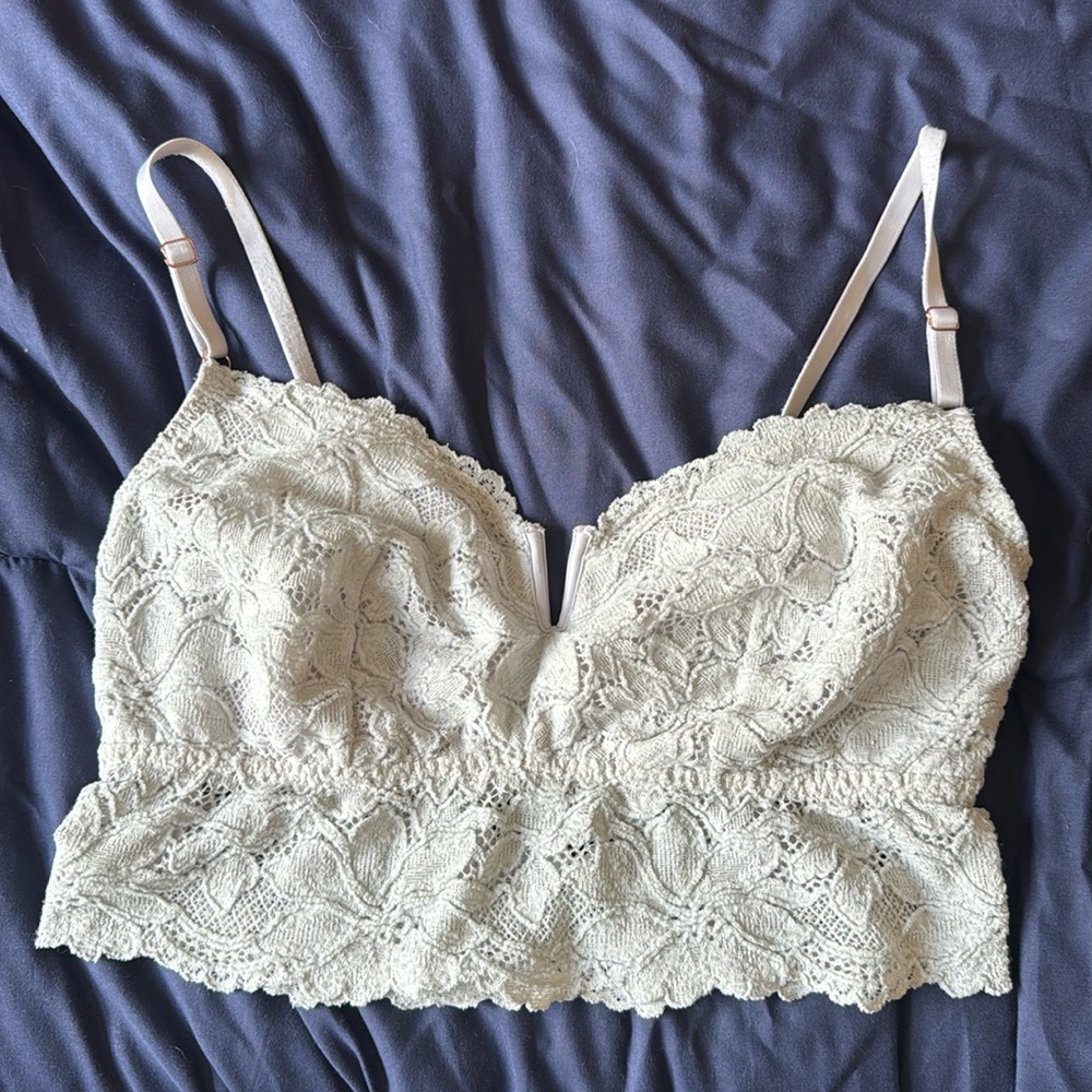 Pink White Lace Long Lined Bralette